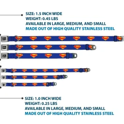 DC LEAGUE OF SUPER-PETS Logo Full Color Black/White Seatbelt Buckle Collar - DC League of Super-Pets Superman Shield Logo Blue/Red/Yellow