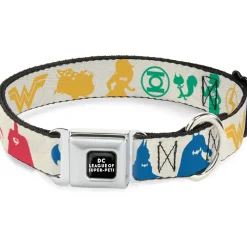 DC LEAGUE OF SUPER-PETS Logo Full Color Black/White Seatbelt Buckle Collar - DC League of Super-Pets Superhero with Pets and Logos Silhouette White/Multi Color