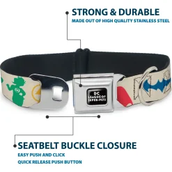 DC LEAGUE OF SUPER-PETS Logo Full Color Black/White Seatbelt Buckle Collar - DC League of Super-Pets Superhero with Pets and Logos Silhouette White/Multi Color