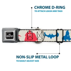 DC LEAGUE OF SUPER-PETS Logo Full Color Black/White Seatbelt Buckle Collar - DC League of Super-Pets Superhero with Pets and Logos Silhouette White/Multi Color