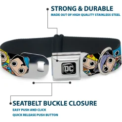 DC Round Logo Black/Silver Seatbelt Buckle Collar - DC Mini Group Stacked Black