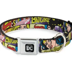 DC Round Logo Black/Silver Seatbelt Buckle Collar - Superheroines Wonder Woman/Supergirl/Batgirl