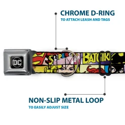 DC Round Logo Black/Silver Seatbelt Buckle Collar - Superheroines Wonder Woman/Supergirl/Batgirl