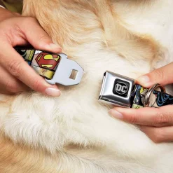 DC Round Logo Black/Silver Seatbelt Buckle Collar - Superheroines Wonder Woman/Supergirl/Batgirl