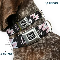 DC Round Logo Black/Silver Seatbelt Buckle Collar - Batgirl/Wonder Woman/Supergirl Retro Panels Black/Pink/White