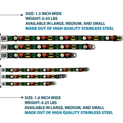 DC Round Logo Black/Silver Seatbelt Buckle Collar - Justice League Superhero Logos