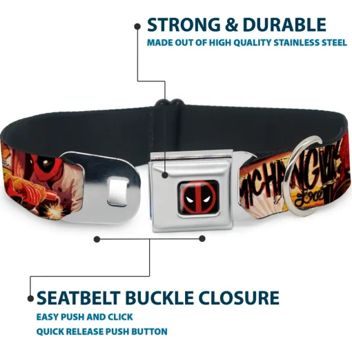 Deadpool Logo Black/Red/White Seatbelt Buckle Collar - Deadpool Kills Deadpool #2 Cover Dynamite Chimichanga