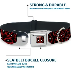 Deadpool Logo Black/Red/White Seatbelt Buckle Collar - Deadpool Splatter Logo Scattered Black/Red/White