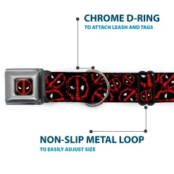Deadpool Logo Black/Red/White Seatbelt Buckle Collar - Deadpool Splatter Logo Scattered Black/Red/White