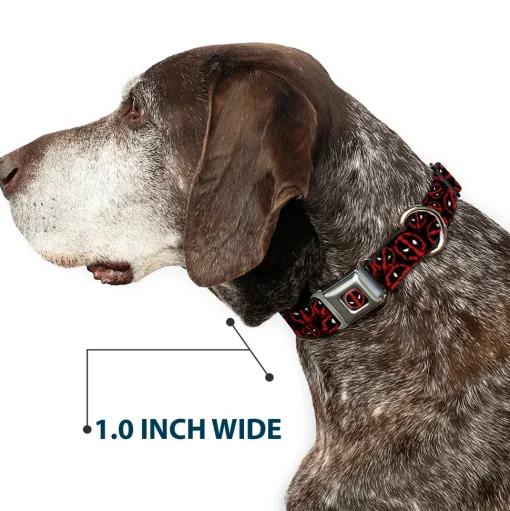 Deadpool Logo Black/Red/White Seatbelt Buckle Collar - Deadpool Splatter Logo Scattered Black/Red/White