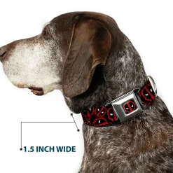 Deadpool Logo Black/Red/White Seatbelt Buckle Collar - Deadpool Splatter Logo Scattered Black/Red/White