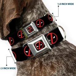 Deadpool Logo CLOSE-UP Black/Red/White Seatbelt Buckle Collar - Deadpool Logo2 Black/Red/White