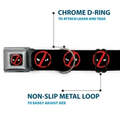 Deadpool Logo CLOSE-UP Black/Red/White Seatbelt Buckle Collar - Deadpool Logo2 Black/Red/White