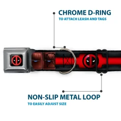 Deadpool Logo CLOSE-UP Full Color Black/Red/White Seatbelt Buckle Collar - Deadpool Utility Belt Logo/Pockets Black/Reds/Browns