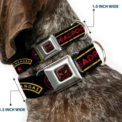 Deadpool Logo Outline Full Color Black/Red/White Seatbelt Buckle Collar - DEADPOOL'S CHIMICHANGAS and Logo Black/Gold/Red