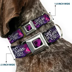 Descendants Dragon Heart Full Color Black/Purples Seatbelt Buckle Collar - Descendants Mal 3-Poses GOOD ISN'T ALWAYS/Hearts/Dragons EASY Purples/Pinks