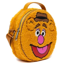 Disney Bag, Cross Body, Round, The Muppets Fozzie Bear Face Character Close Up Faux Fur, Brown, Vegan Leather