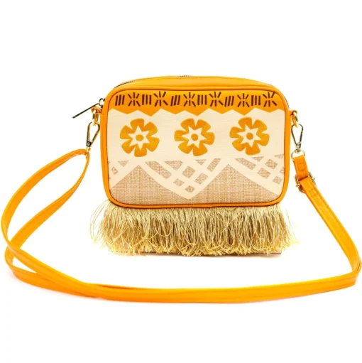 Disney Bag, Horizontal Cross Body, Moana Embroidered Skirt Pattern with Hei Hei and Pua Pose, Raffia Straw