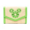 Disney Bag, Horizontal Fold Over Cross Body, Mickey Mouse Embroidered Citrus Ears Lime Green, Raffia Straw