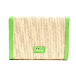 Disney Bag, Horizontal Fold Over Cross Body, Mickey Mouse Embroidered Citrus Ears Lime Green, Raffia Straw