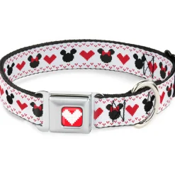 Disney Holiday Mickey and Minnie Mouse Heart Sweater Stitch Full Color Reds Seatbelt Buckle Collar - Disney Holiday Mickey and Minnie Mouse Heart Sweater Stitch White/Red/Black