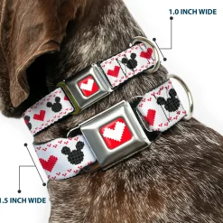Disney Holiday Mickey and Minnie Mouse Heart Sweater Stitch Full Color Reds Seatbelt Buckle Collar - Disney Holiday Mickey and Minnie Mouse Heart Sweater Stitch White/Red/Black