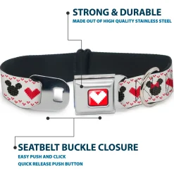 Disney Holiday Mickey and Minnie Mouse Heart Sweater Stitch Full Color Reds Seatbelt Buckle Collar - Disney Holiday Mickey and Minnie Mouse Heart Sweater Stitch White/Red/Black