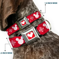 Disney Holiday Mickey Mouse Heart Sweater Stitch Full Color Red/White Seatbelt Buckle Collar - Disney Holiday Mickey Mouse Heart Sweater Stitch Red/White