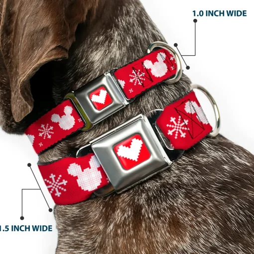Disney Holiday Mickey Mouse Heart Sweater Stitch Full Color Red/White Seatbelt Buckle Collar - Disney Holiday Mickey Mouse Heart Sweater Stitch Red/White