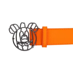 Disney Mickey Mouse Jack-O-Lantern Outline Gun Metal Cast Buckle - Orange PU Strap Belt