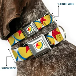 Disney Pixar Luxo Ball Full Color White/Yellow/Blue/Red Seatbelt Buckle Collar - Disney Pixar Luxo Ball Repeat White/Yellow/Blue/Red