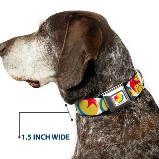 Disney Pixar Luxo Ball Full Color White/Yellow/Blue/Red Seatbelt Buckle Collar - Disney Pixar Luxo Ball Repeat White/Yellow/Blue/Red