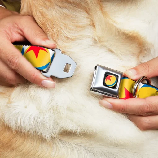 Disney Pixar Luxo Ball Full Color White/Yellow/Blue/Red Seatbelt Buckle Collar - Disney Pixar Luxo Ball Repeat White/Yellow/Blue/Red