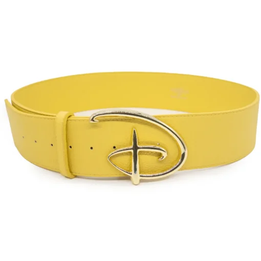 Disney Signature D Logo Gold Cast Buckle - Yellow PU Strap Belt