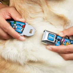 DISNEY Signature Full Color Blue/White Seatbelt Buckle Collar - Disney The Sensational Six Smiling Faces Stripe Blues