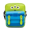 Disney Vegan Leather Crossbody Bag with Front Pocket, Toy Story Alien Bodice and Stacked Aliens Green Blue, 7.5" x 9"