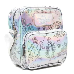 Disney Vegan Leather Cross Body Backpack with Adjustable Strap, Tangled Rapunzel Poses Iridescent Holographic