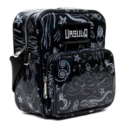 Disney Vegan Leather Cross Body Backpack with Adjustable Strap, The Little Mermaid Villain Ursula Poses Holographic Black/White