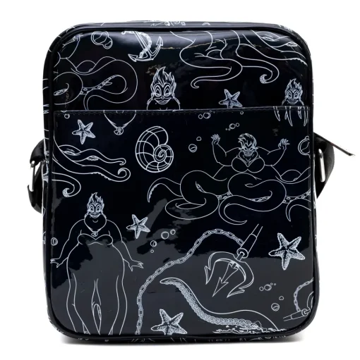 Disney Vegan Leather Cross Body Backpack with Adjustable Strap, The Little Mermaid Villain Ursula Poses Holographic Black/White