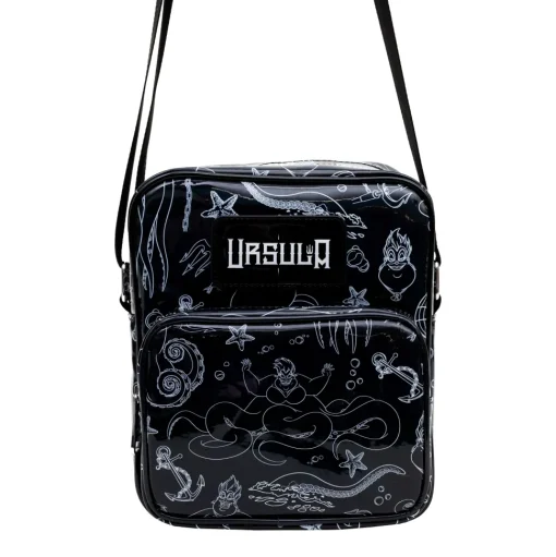 Disney Vegan Leather Cross Body Backpack with Adjustable Strap, The Little Mermaid Villain Ursula Poses Holographic Black/White