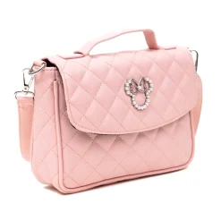 Disney Vegan Leather Fold Over Cross Body Bag for Women, Minnie Mouse Ears and Bow Icon with Mini Faux Pearls, Pink
