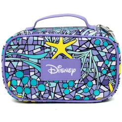Disney Vegan Leather Travel Cosmetic Bag, Make-Up Bag for Women, The Little Mermaid Ariel Pose Applique Stained Glass Print