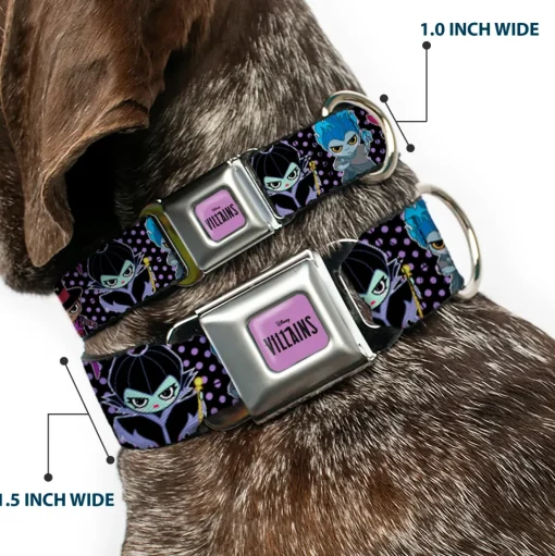 DISNEY VILLAINS Text Full Color Lavender/Black Seatbelt Buckle Collar - Disney 11-Sweet Chibi Villain Poses Polka Dot Black/Lavender