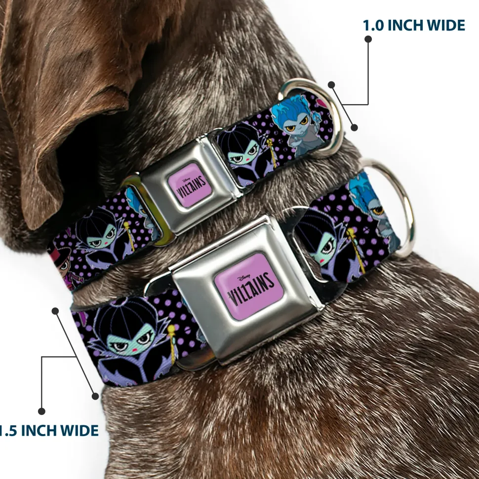 DISNEY VILLAINS Text Full Color Lavender/Black Seatbelt Buckle Collar - Disney 11-Sweet Chibi Villain Poses Polka Dot Black/Lavender