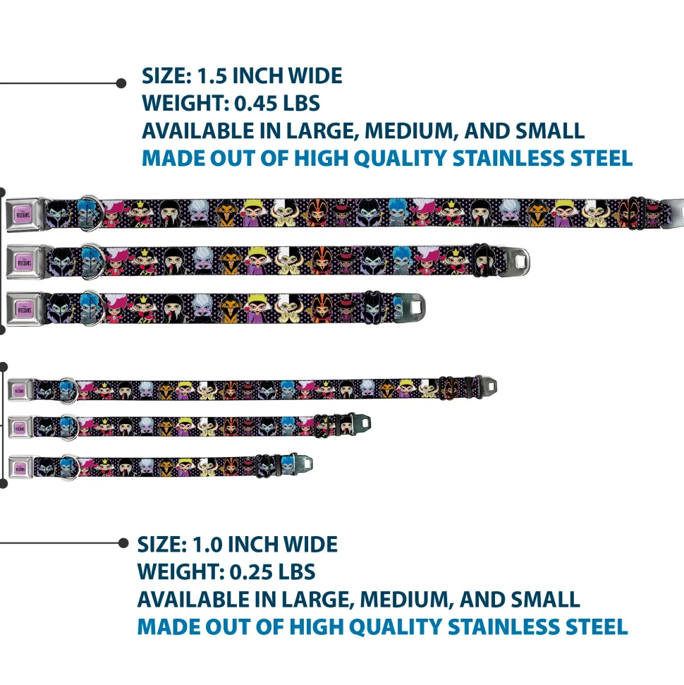 DISNEY VILLAINS Text Full Color Lavender/Black Seatbelt Buckle Collar - Disney 11-Sweet Chibi Villain Poses Polka Dot Black/Lavender