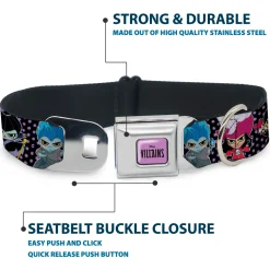 DISNEY VILLAINS Text Full Color Lavender/Black Seatbelt Buckle Collar - Disney 11-Sweet Chibi Villain Poses Polka Dot Black/Lavender