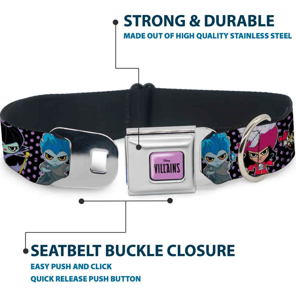 DISNEY VILLAINS Text Full Color Lavender/Black Seatbelt Buckle Collar - Disney 11-Sweet Chibi Villain Poses Polka Dot Black/Lavender