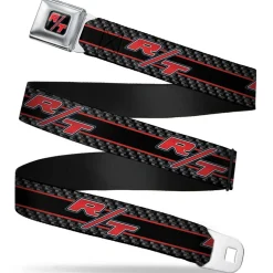 Dodge Challenger R T Emblem Full Color Black White Red Seatbelt Belt - Dodge Challenger R/T Emblem/Carbon Fiber Stripe Grays/Black/Red Webbing