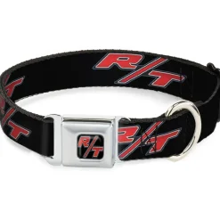 Dodge Challenger R/T Emblem Full Color Black/White/Red Seatbelt Buckle Collar - Dodge Challenger R/T Emblem Repeat Black/Blue/White/Red