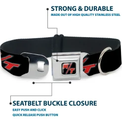 Dodge Challenger R/T Emblem Full Color Black/White/Red Seatbelt Buckle Collar - Dodge Challenger R/T Emblem Repeat Black/Blue/White/Red